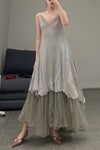 Marc Le Bihan Knitted Frill Tulle Dress Collection Two-layer Tulle French Handmade MLB-2104-QIANHE BEIGE Light Brown 2104